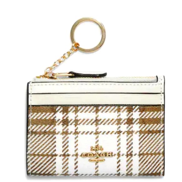 COACH MINI SKINNY ID CASE IN SIGNATURE CANVAS WITH HUNTING FISHING PLAID PRIN - Picture 1 of 2